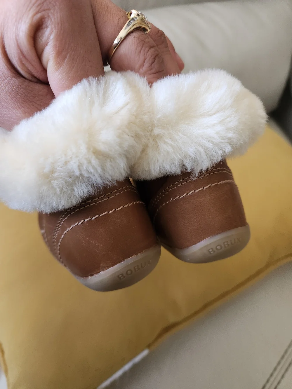 Bobux Tan & Cream Faux-Fur Ankle Boots for Kids